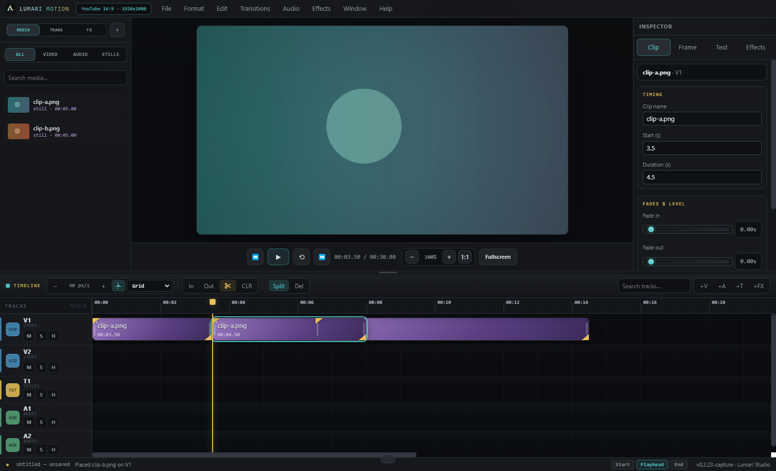 Lumari Motion timeline cut and split tools
